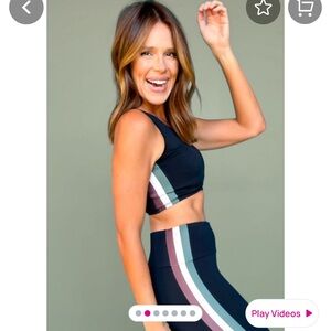 Black Sports Bra with Olive and Mauve Stripe Accent